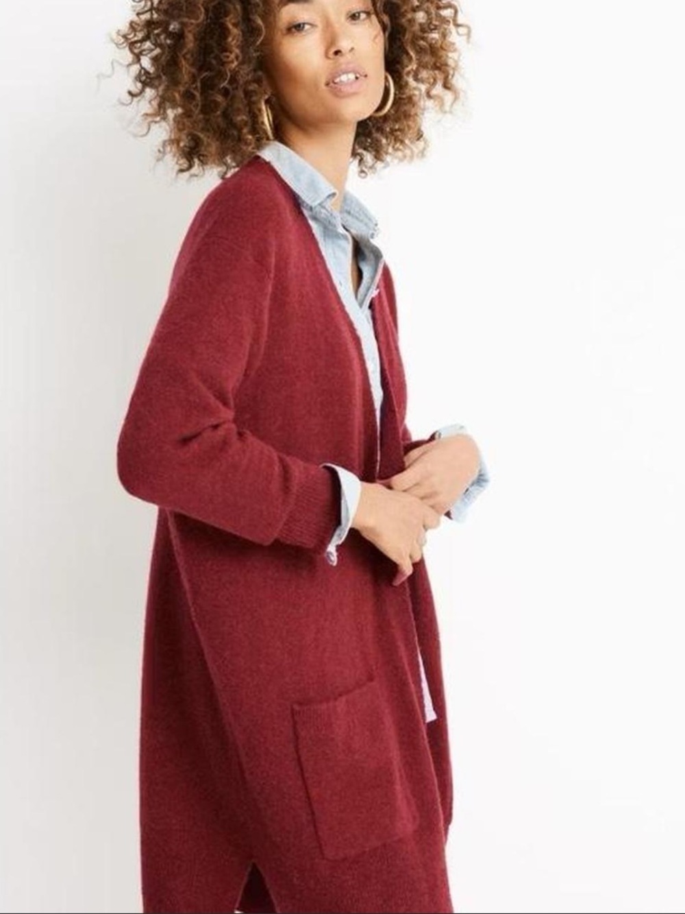 Madewell open front wool blend burgundy wine cardigan size XS